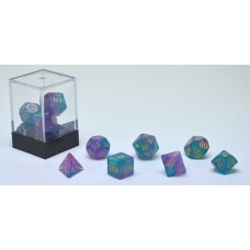Dobbelstenen Stardust Aqua/Paars 7set